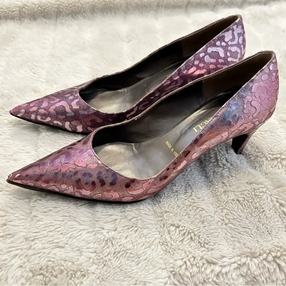 Bruno Magli Metallic Pink Purple Animal Print Pointed Toe Women's Heels Size 7 - Picture 3 of 12